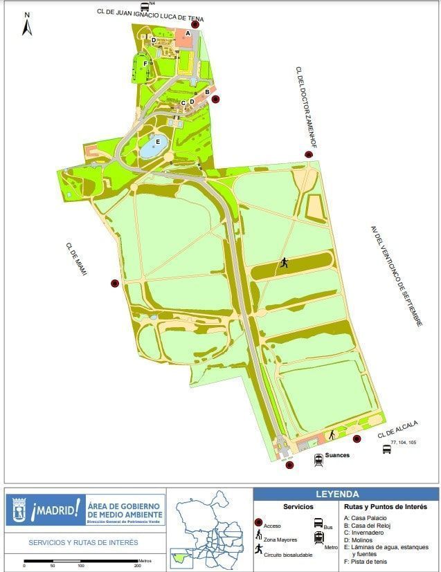 Plano Parque Quinta de los Molinos de Madrid